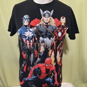 Capt America Thor Iron Man Spider Man Marvel Men's Black T Shirt Small Mad Engin